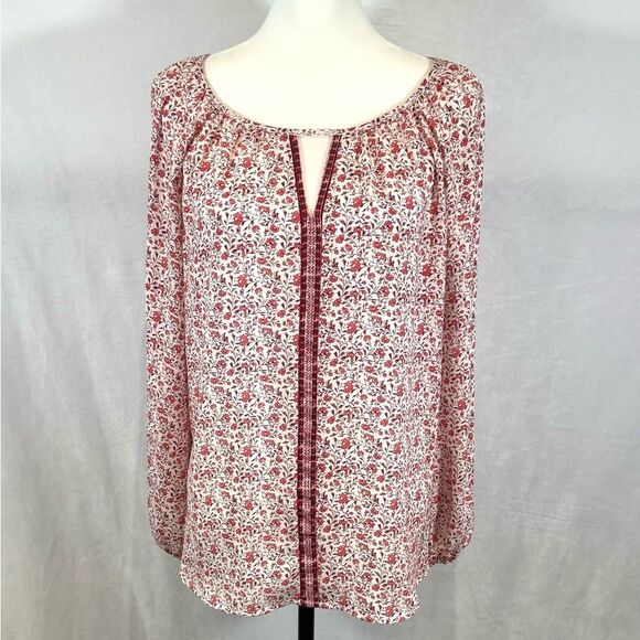 Max Studio long sleeve pink & white ditsy floral georgette blouse top size small - Picture 2 of 6